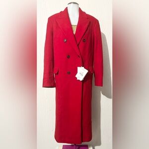 NWT ZARA Womens Manteco Fitted Wool Blend Long Coat Red Italian Fabric XS